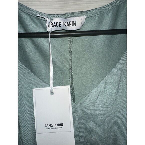 NWT Grace Karin Sage Green Flutter Sleeve Top Size Small - Picture 6 of 9